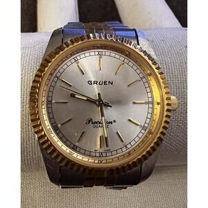 Gruen Precision President Watch Men Gold Tone Gold Dial 32mm Round GP7100